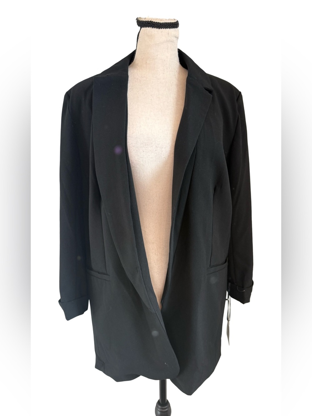 NWT Takara Women’s Black Open Front Blazer Stretch Lined Jacket Size M